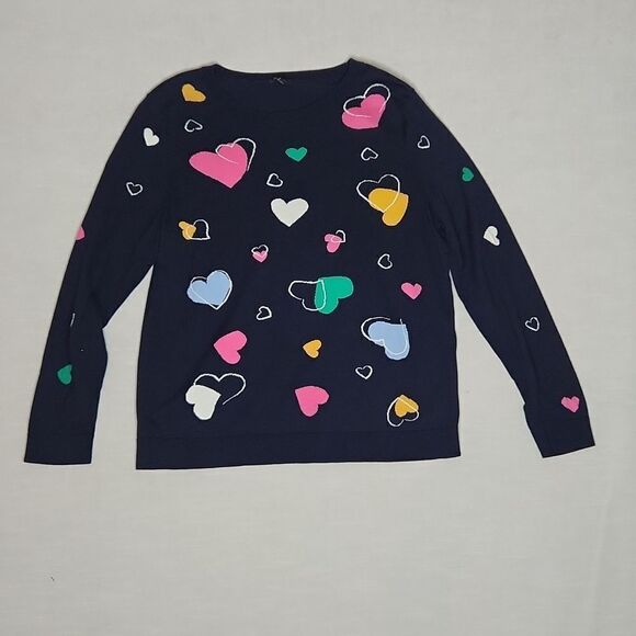 Talbots Sweaters - Talbots Petite XLP Navy Heart Print Crewneck Cotton Blend Long Sleeve Sweater